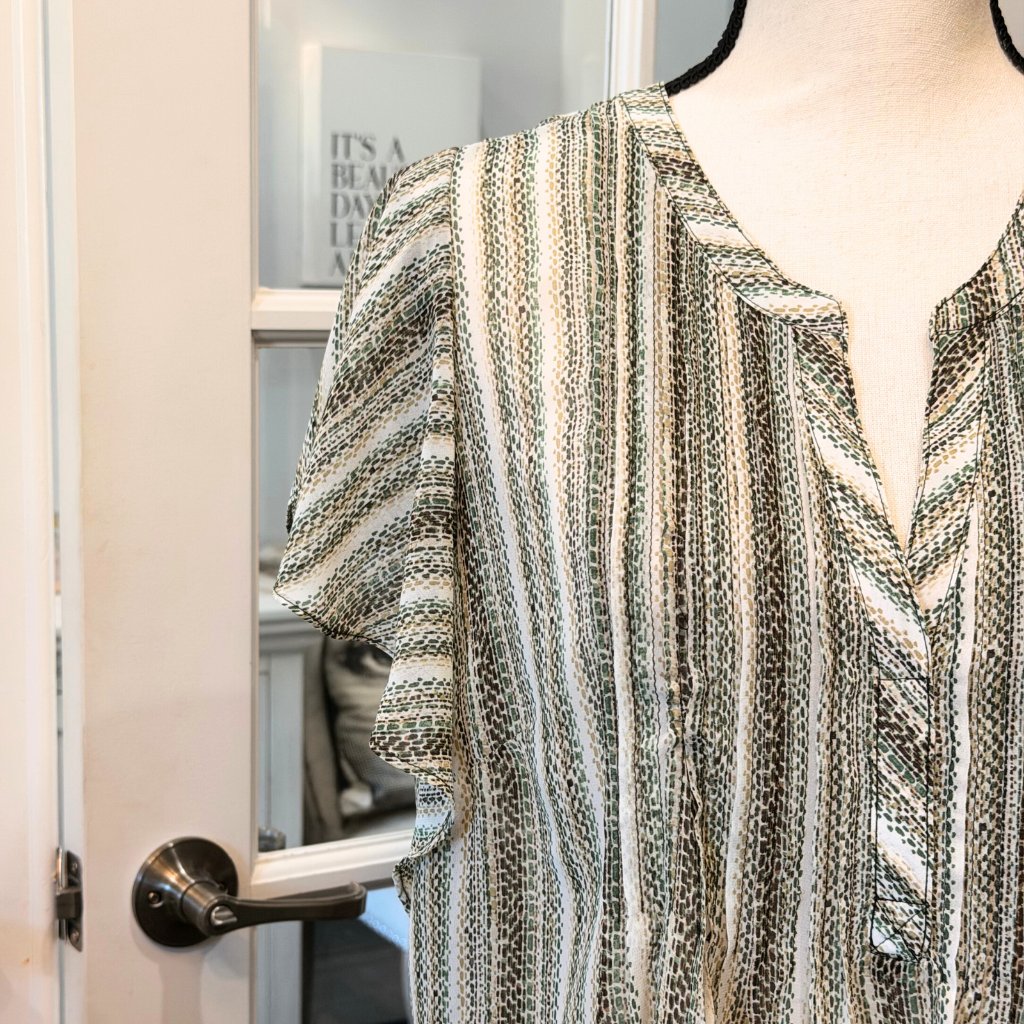 Liverpool Los Angeles Striped Boho Peasant Top Blouse Neutral Flutter Sleeve Xl — image 3 of 8